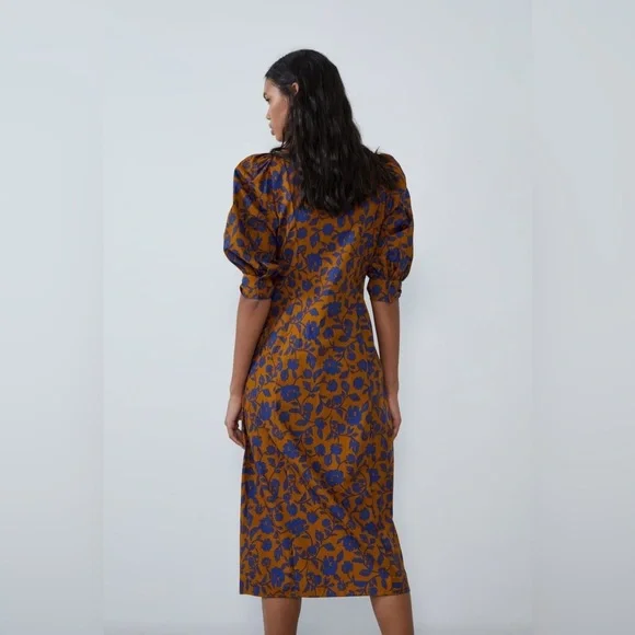 Zara Poplin long floral midi skirt dress - Picture 4 of 17